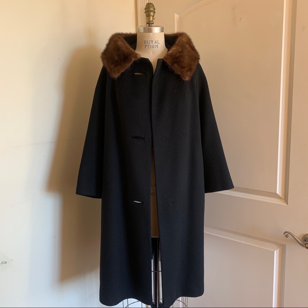 Vintage wool coat mink collar